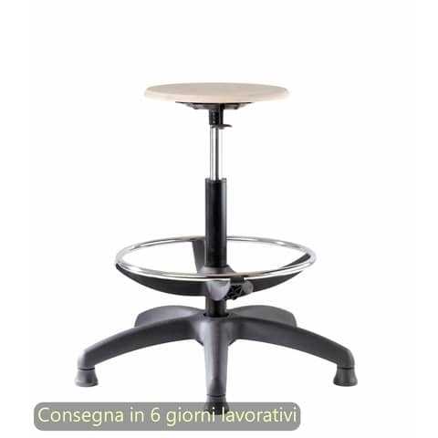 Sgabello tecnico Work Wood 60 tondello in faggio e base in nylon Seditaly alto con poggiapiedi regolabile LBDSF0000L119