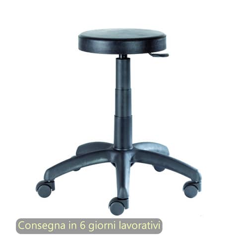 Sgabello tecnico Work 50 tondello in PU flessibile e lavabile nero Seditaly medio – LBHSF0000PU01