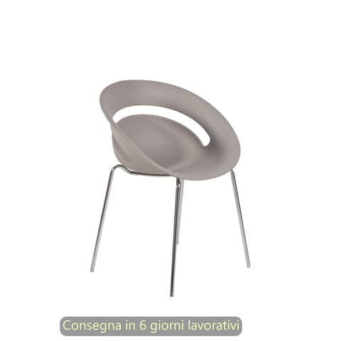 Set 2 sedute ospite Seditaly Chloé in PP riciclato e gambe in acciaio cromato tortora – COV0F1200PP39