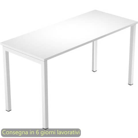 Scrivania antibatterica piano bianco 120x60xH.72,5 cm gamba sezione quadrata metallo bianco linea VenereP60 @674-3-AN