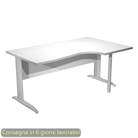 Scrivania penisola destra piano bianco 160×60/80/100xH.72 cm gamba a L metallo cromato Presto Compact – 008K211/3/AR