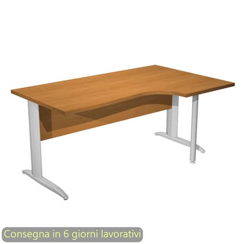 Scrivania penisola destra piano noce 160×60/80/100xH.72 cm gamba a L metallo cromato Presto Compact – 008K211/4/AR