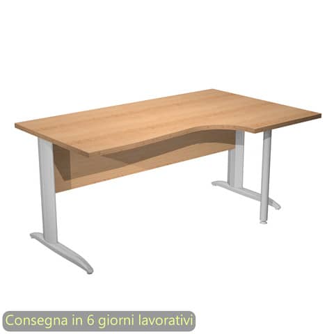 Scrivania penisola destra piano noce 160×60/80/100xH.72 cm gamba a L metallo cromato Presto Compact – 008K211/6/AR