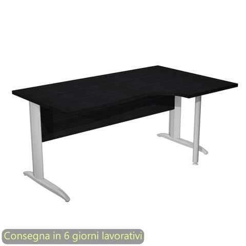 Scrivania penisola destra piano nero 160×60/80/100xH.72 cm gamba a L metallo cromato Presto Compact – 008K211/8/AR