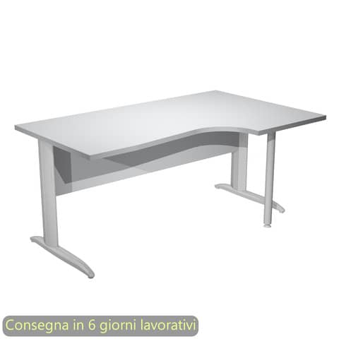 Scrivania penisola destra piano grigio 160×60/80/100xH.72 cm gamba a L metallo cromato Presto Compact – 008K211/9/AR