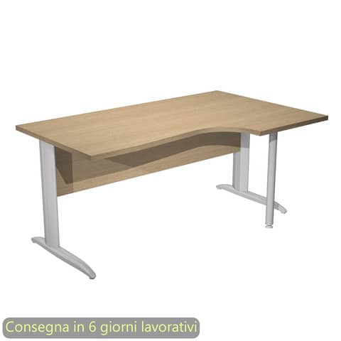 Scrivania penisola destra piano rovere 160×60/80/100xH.72 cm gamba a L metallo cromato Presto Compact – 008K211/C/AR