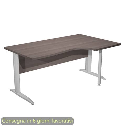 Scrivania penisola destra frassino 160×60/80/100xH.72 cm gamba a L metallo cromato Presto Compact – 008K211/F/AR