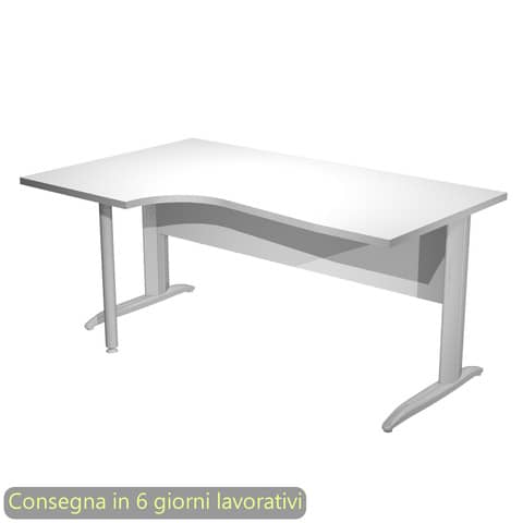 Scrivania penisola sinistra piano bianco 160×60/80/100xH.72 gamba a L metallo cromato Presto Compact – 009K211/3/AR