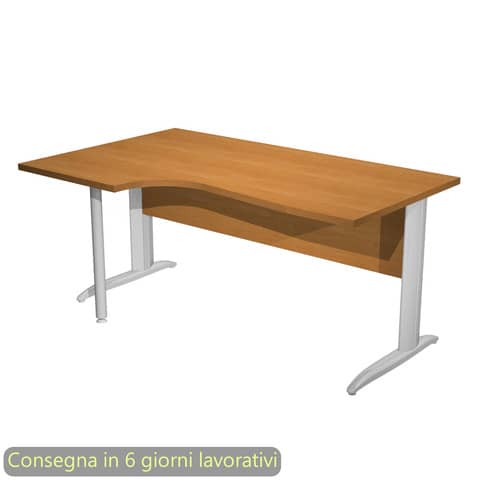 Scrivania penisola sinistra noce chiaro 160×60/80/100xH.72 gamba a L metallo cromato Presto Compact – 009K211/4/AR