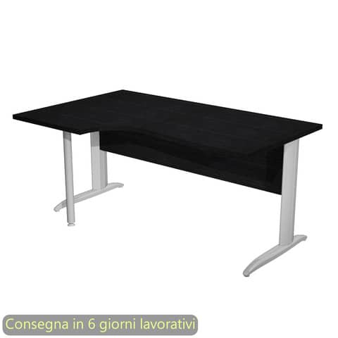 Scrivania penisola sinistra nero venato frassino 160×60/80/100xH.72 gamba a L metallo cromato Presto Compact