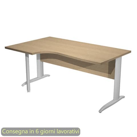 Scrivania penisola sinistra piano rovere 160×60/80/100xH.72 gamba a L metallo cromato Presto Compact – 009K211/C/AR
