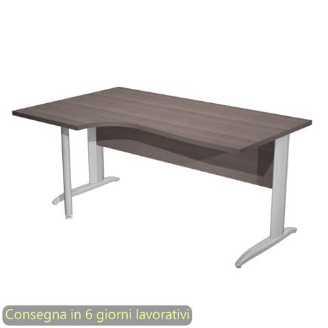Scrivania penisola sinistra frassino toscano 160×60/80/100xH.72 gamba a L metallo cromato Presto Compact