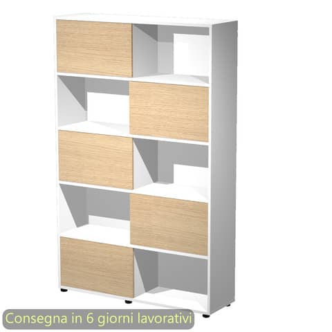 Libreria alta Tetris 5 ripiani con ante scorrevoli 120x35xH.190,6 cm Artexport bianco/rovere – 17060/3C