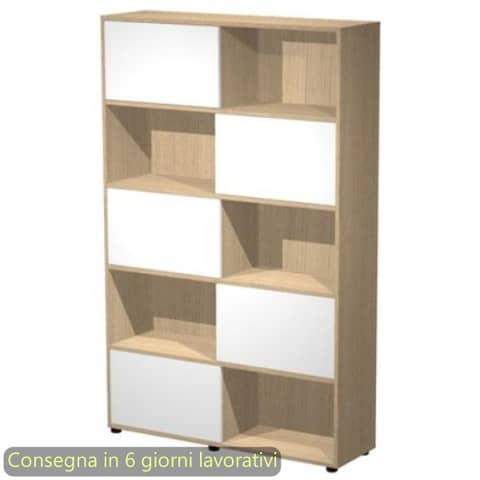 Libreria alta Tetris 5 ripiani con ante scorrevoli 120x35xH.190,6 cm Artexport rovere/bianco – 17060/C3