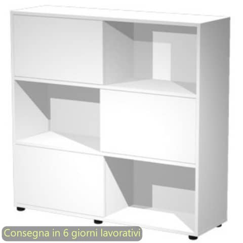 Libreria media Tetris 3 ripiani con ante scorrevoli 120x35xH.116,2 cm Artexport bianco – 17065/33