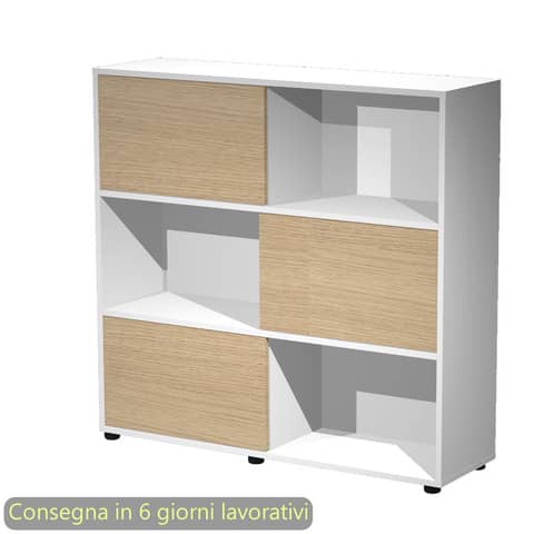 Libreria media Tetris 3 ripiani con ante scorrevoli 120x35xH.116,2 cm Artexport bianco/rovere – 17065/3C