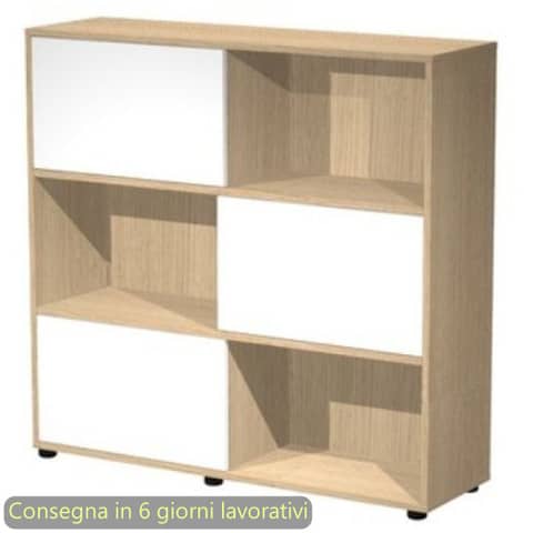 Libreria media Tetris 3 ripiani con ante scorrevoli 120x35xH.116,2 cm Artexport rovere/bianco – 17065/C3