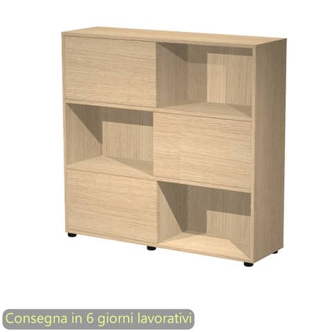 Libreria media Tetris 3 ripiani con ante scorrevoli 120x35xH.116,2 cm Artexport rovere – 17065/CC