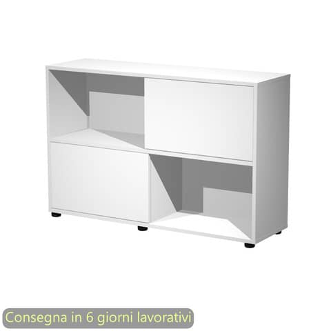 Libreria bassa Tetris 2 ripiani con ante scorrevoli 120x35xH.79 cm Artexport bianco – 17066/33