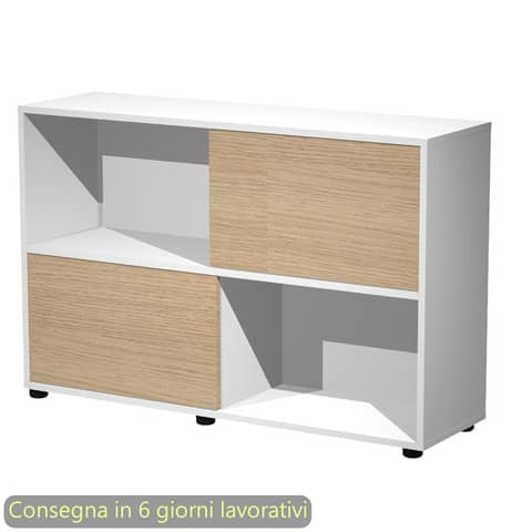 Libreria bassa Tetris 2 ripiani con ante scorrevoli 120x35xH.79 cm Artexport bianco/rovere – 17066/3C