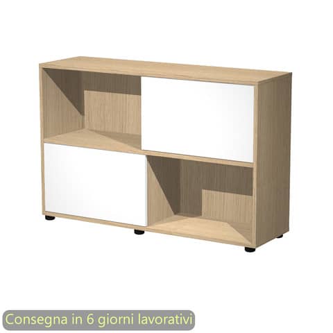 Libreria bassa Tetris 2 ripiani con ante scorrevoli 120x35xH.79 cm Artexport rovere/bianco – 17066/C3