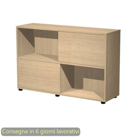 Libreria bassa Tetris 2 ripiani con ante scorrevoli 120x35xH.79 cm Artexport rovere – 17066/CC