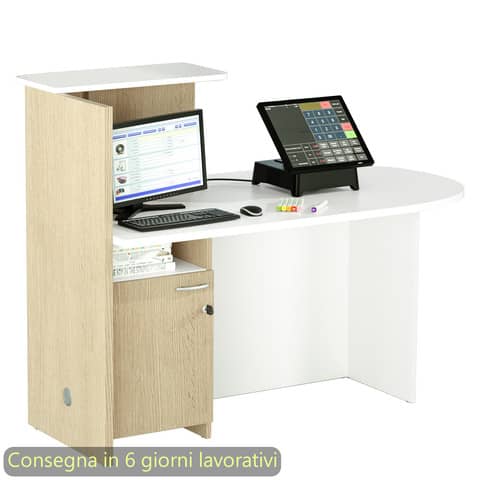Postazione reception compatta destra 142,5x83xH.117,2 cm Artexport bianco/rovere – 17110/DX/3C