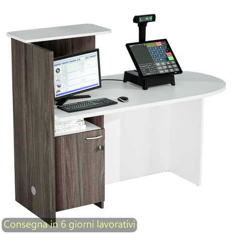 Postazione reception compatta destra 142,5x83xH.117,2 cm Artexport bianco/frassino toscano – 17110/DX/3F