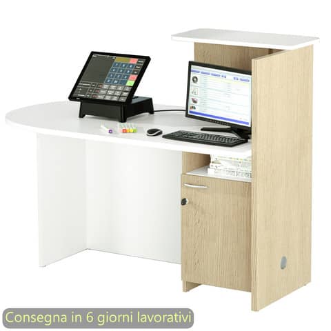 Postazione reception compatta sinistra 142,5x83xH.117,2 cm Artexport bianco/rovere – 17110/SX/3C