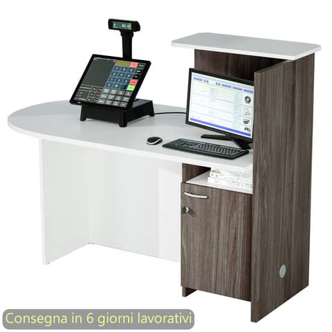 Postazione reception compatta sinistra 142,5x83xH.117,2 cm Artexport bianco/frassino toscano – 17110/SX/3F