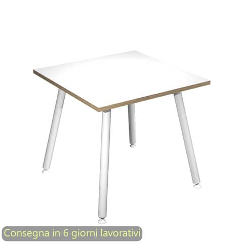 Scrivania piano bianco 80x80xH.74,4 cm gamba metallo tubolare bianca linea Skinny Metal Artexport – 6401-DJA-3C-AN