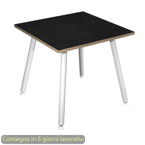 Scrivania nero venato frassino 80x80xH.74,4 cm gamba metallo tubolare bianca linea Skinny Metal 6401-DJA-8C-AN
