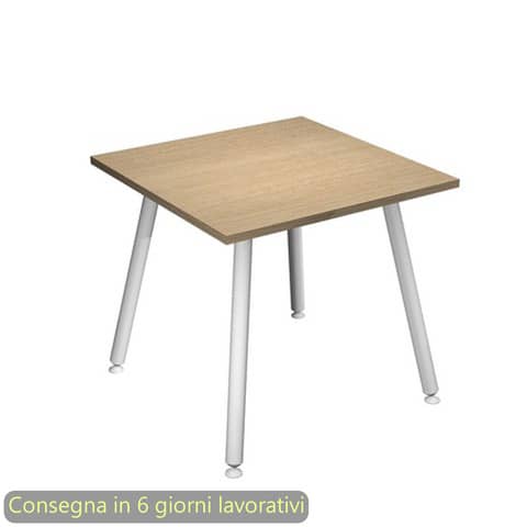 Scrivania piano rovere 80x80xH.74,4 cm gamba metallo tubolare bianca linea Skinny Metal Artexport – 6401-DJA-C-AN