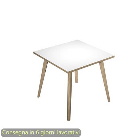 Scrivania piano bianco 80x80xH.74,4 cm gamba rastremata in legno rovere linea Woody Artexport – 6401-DKA-3C-AQ