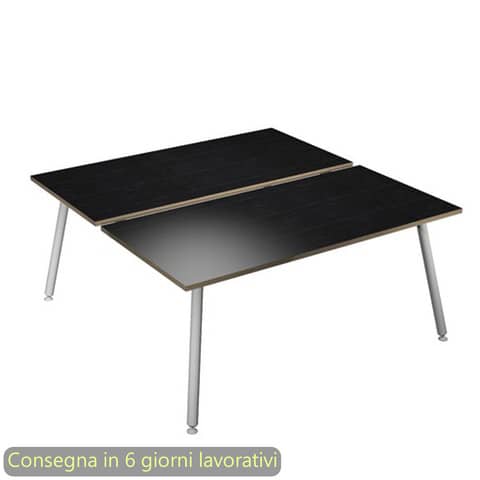 Scrivania bench nero venato frassino 140x166xH.74,4 cm gamba metallo tubolare bianca Skinny Metal 6402B-DJA-8C-AN