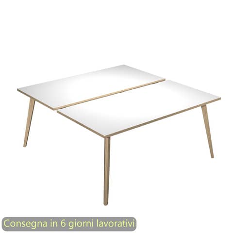 Scrivania bench doppia piano bianco 140x166xH.74,4 cm gamba rastremata legno rovere Woody Artexport – 6402B-DKA-3C-AQ