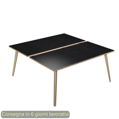 Scrivania bench nero venato frassino 140x166xH.74,4 cm gamba rastremata legno rovere Woody Artexport – 6402B-DKA-8C-AQ