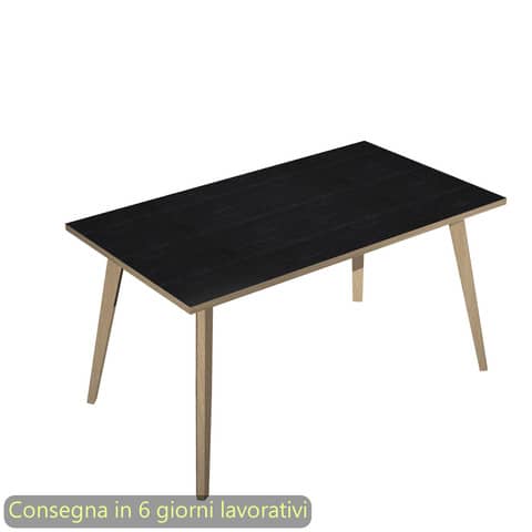 Scrivania piano nero venato frassino 140x80xH.74,4 cm gamba rastremata in legno rovere Woody – 6402-DKA-8C-AQ