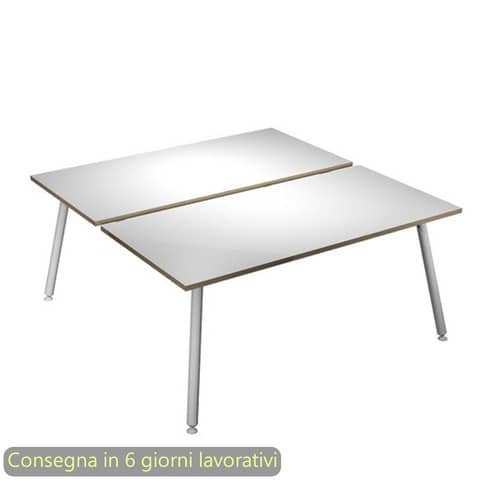 Scrivania bench doppia piano bianco 160x166xH.74,4 cm gamba metallo tubolare bianca Skinny Metal 6403B-DJA-3C-AN