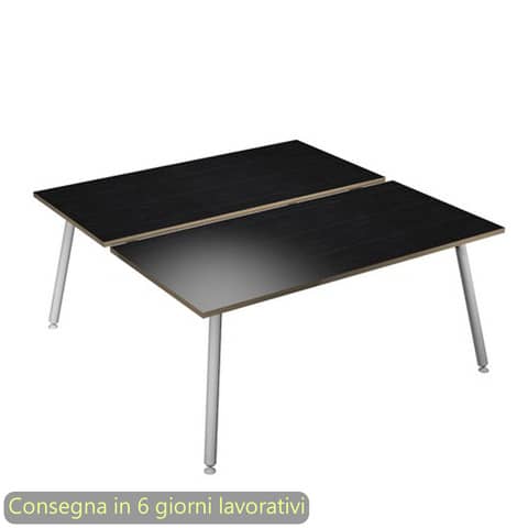 Scrivania bench nero venato frassino 160x166xH.74,4 cm gamba metallo tubolare bianca Skinny Metal – 6403B-DJA-8C-AN