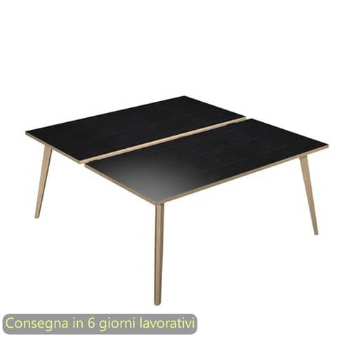 Scrivania bench nero venato frassino 160x166xH.74,4 cm gamba metallo tubolare nero opaco Skinny Metal 6403B-DJA-8C-AQ