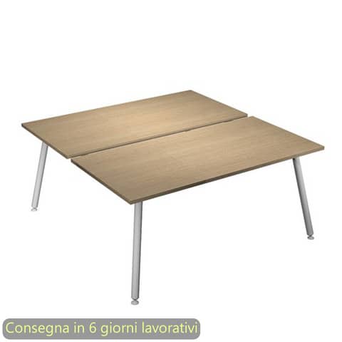 Scrivania bench doppia piano rovere 160x166xH.74,4 cm gamba metallo tubolare bianca Skinny Metal – 6403B-DJA-C-AN