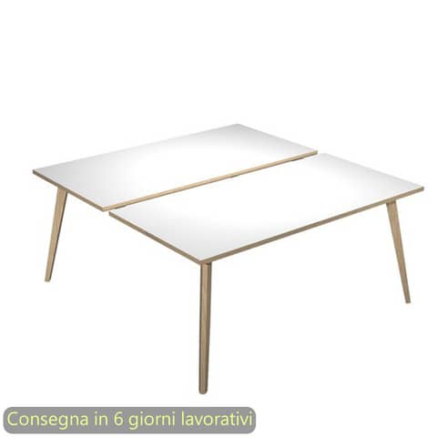 Scrivania bench doppia piano bianco 160x166xH.74,4 cm gamba rastremata legno rovere Woody Artexport – 6403B-DKA-3C-AQ