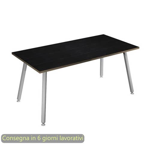 Scrivania piano nero venato frassino 160x80xH.74,4 cm gamba metallo tubolare bianca Skinny Metal – 6403-DJA-8C-AN