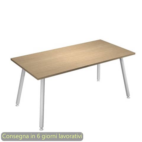 Scrivania piano rovere 160x80xH.74,4 cm gamba metallo tubolare bianca linea Skinny Metal Artexport – 6403-DJA-C-AN