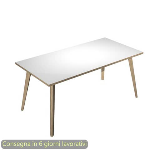 Scrivania piano bianco 160x80xH.74,4 cm gamba rastremata in legno rovere linea Woody Artexport – 6403-DKA-3C-AQ