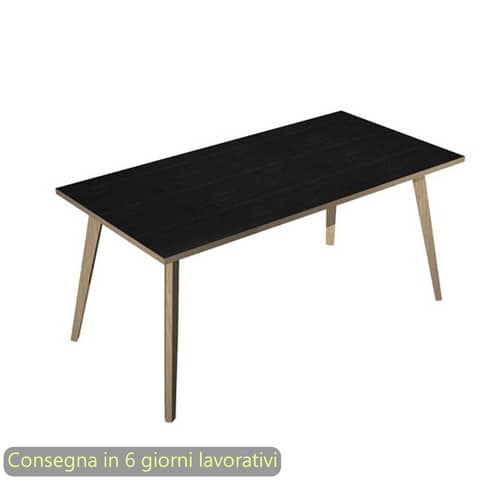 Scrivania piano nero venato frassino 160x80xH.74,4 cm gamba rastremata in legno rovere Woody – 6403-DKA-8C-AQ