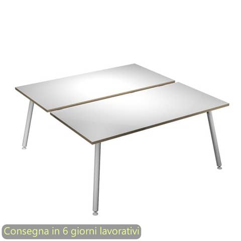 Scrivania bench doppia piano bianco 120x166xH.74,4 cm gamba metallo tubolare bianca Skinny Metal – 6404B-DJA-3C-AN