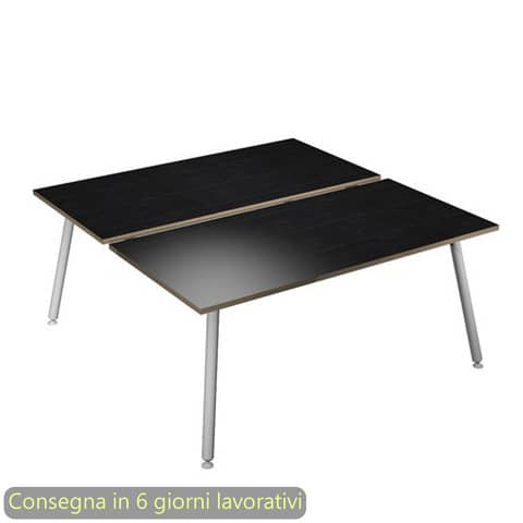 Scrivania bench nero venato frassino 120x166xH.74,4 cm gamba metallo tubolare bianca Skinny Metal – 6404B-DJA-8C-AN