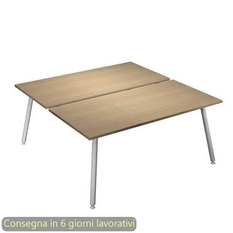 Scrivania bench doppia piano rovere 120x166xH.74,4 cm gamba metallo tubolare bianca Skinny Metal – 6404B-DJA-8C-AN